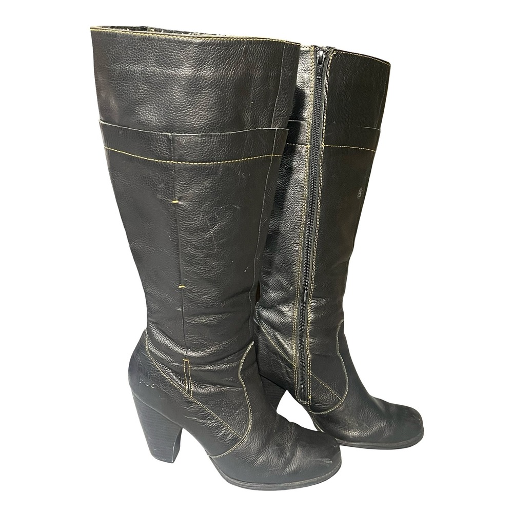 b.o.c. Born Concept Black Pebbled Knee High Heeled Boots 9.5 Contrast Stitch